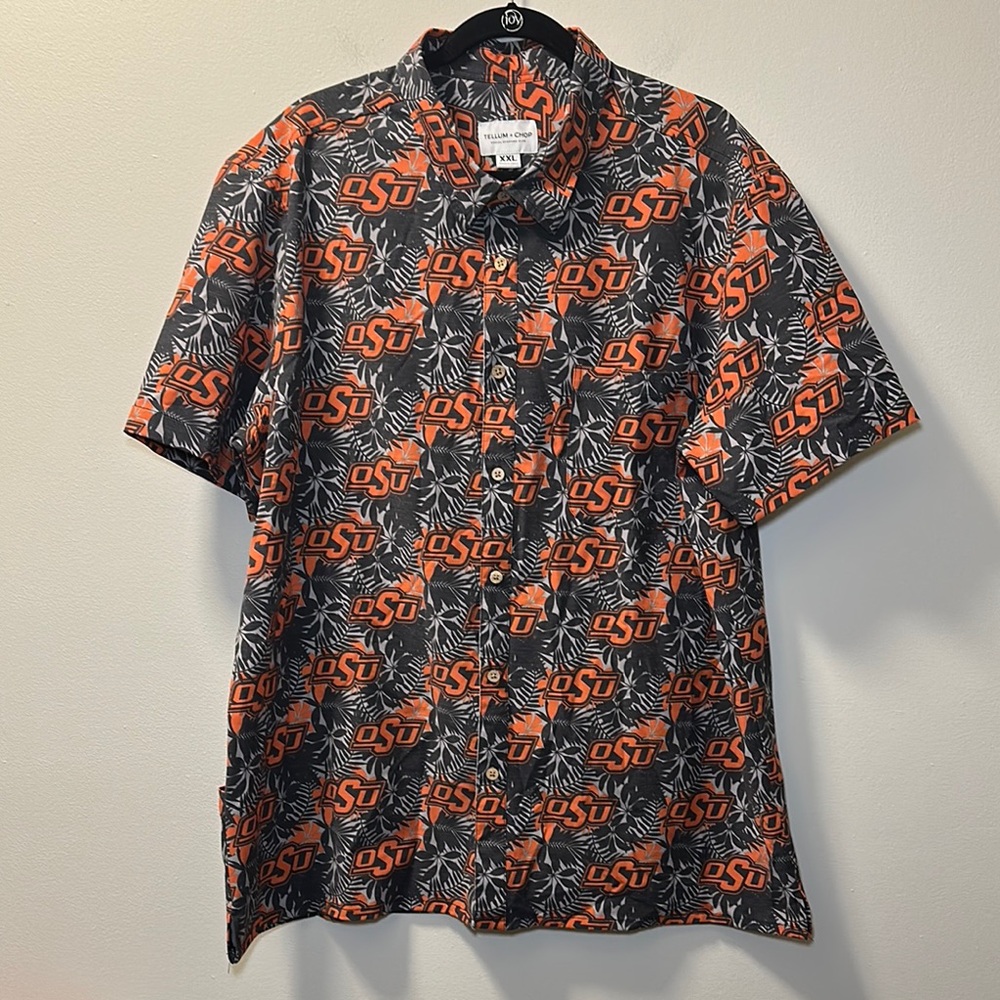 💛Tellum + Chop Men’s Oklahoma State Hawaiian Short Sleeve Button Shirt Sz 2XL